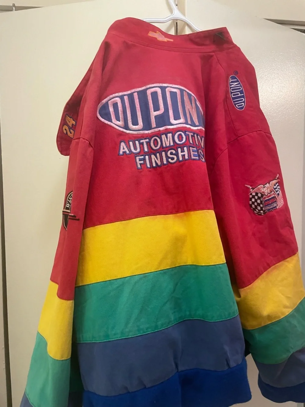 Colorblocked Red Yellow Purple Racing Jacket with Eagle Patch NASCAR DuPont Auto - Picture 9 of 9